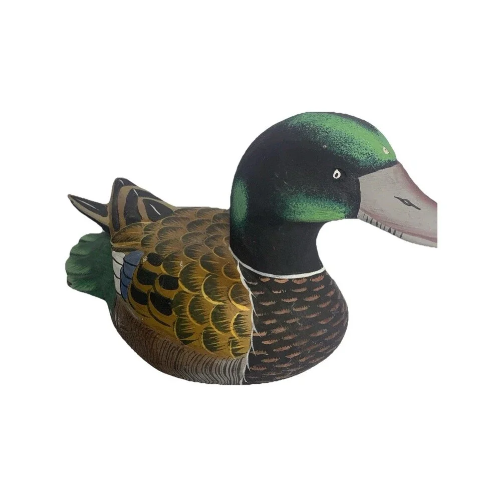 Vtg Hand Painted Wood Duck Decoy, Decorative, 12” Long